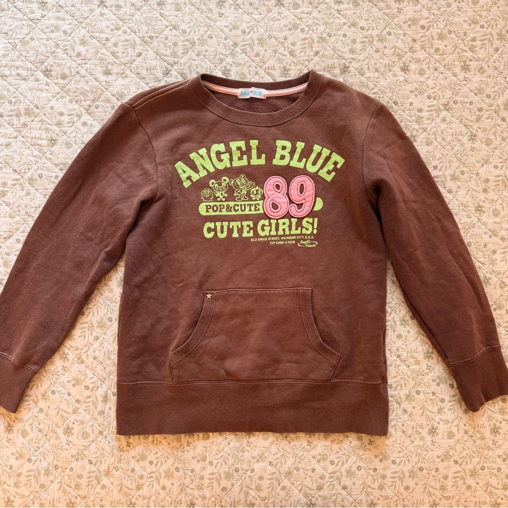 Vintage Angel Blue brown crewneck sweatshirt with graphic text
